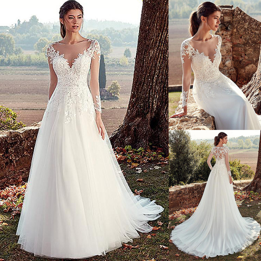 Wedding Dress Lace Bridal Gowns V Neck Plus Size Beach Party Wedding Gowns